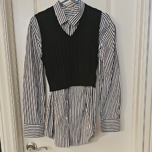 Black Sweater Vest with Striped Shirt